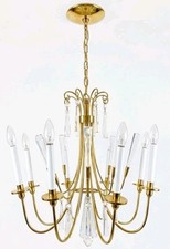 Lightolier Parzinger Style 1960s Brass 8 Light Crystal Prism Chandelier Germany picture