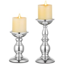 Nuptio Pillar Candle Holders Silver Metal for 3 Inch Candles 2 Pcs picture
