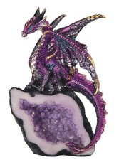 PURPLE CRYSTAL DRAGON       Purple Dragon on Crystal Geode    Statue   H5.5
