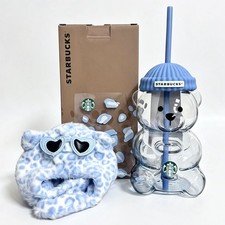Starbucks China 2026 Light Blue Leopard-print 20oz Bear Glass Straw Cup picture