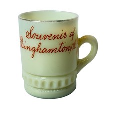 BINGHAMTON NY NEW YORK Uranium Custard Souvenir ANTIQUE Glass TRINKET CUP picture