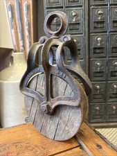 ￼ Antique Louden Cast Iron Wood Barn Pulley Block Tackle Vintage Metal Farm Tool picture
