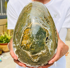 23.21LB Large Natural Ocean Jasper Egg With Druzy Quartz Crystal Reiki Healing picture