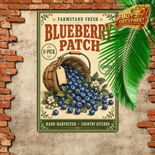 Organic Blueberry Farm Fresh Fruit Metal Tin Sign Wall Art picture