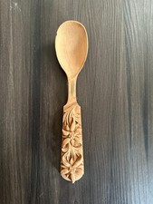 Vintage intricately hand carved wood spoon with flower floral design picture