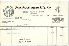 1924 French American Mfg. Co. billhead, tapestry scarfs picture