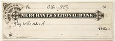 1880s Merchants National Bank Albany NY Blank Check Unused Antique Victorian picture