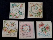 6 Various Vintage Unused Baby Gift Enclosure Cards & Envelopes mid century retro picture
