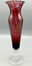 Vintage Japanese Amethyst Glass Bud Vase Twisted Stem Ruffled Rim MCM Japan picture