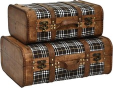 Vintage Wooden Suitcase Set of 2 | Antique Travel Trunk Decor picture