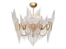 Rare 1970s Brass & Glass Rod Chandelier | 5-Light Vintage Fixture | Restored picture