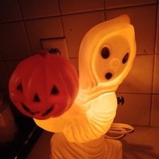 Vintage Blow Mold Ghost Holding A Pumpkin Halloween General Foam Plastic 13