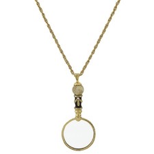 1928 Jewelry Deco Magnifying Glass Necklace Black Enamel 30in 2X Pendant Gift picture
