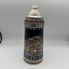 Original King Salzburg Beer Stein 1L Western Germany Ceramic Lidded Mug 1000 R picture