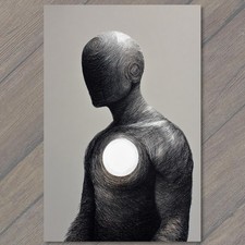 POSTCARD Faceless Figure Crosshatch Ink Hollow Chest Surreal Minimal Noir picture