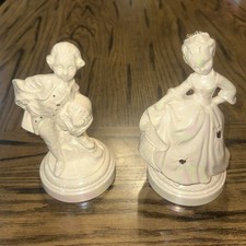 Holland Mold Woman Man Set Hand Painted Iridescent Pearl White Gold Signed N.R picture