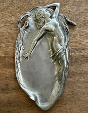 Vintage EPU 107 95% Pewter Nude Lady Tray Art Nouveau Style Italy 8” x 4” picture