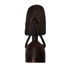 Hand-Carved African Tribal Wooden Bust Sculpture With Intricate Hair Design picture