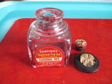 VINTAGE SANFORD'S CARDINAL RED CORK TOP FOUNTAIN PEN INK REFILL JAR picture