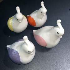 Contemporary Quail Lovebirds White Ceramic Figurines Set Of 4 picture