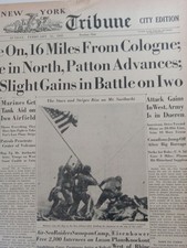 Iwo Jima Flag Raising - FIRST PUBLICATION - February 25, 1945 New York Newspaper picture
