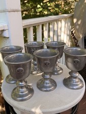 Set of 6 VINTAGE RWP USA WILTON Carriage Rare HEAVY SOLID PEWTER Goblets Cups picture