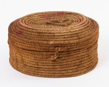 Antique Alaskan Inuit Coiled Basket with Latching Hinged Lid 9.5