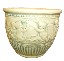 ANTIQUE WELLER ART POTTERY FAIRFIELD CHERUB IVORY/GREEN JARDINIERE 6 5/8