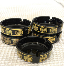 5 Vintage MCM Advertising Black  Glass Golden Nugget  Casino Las Vegas Ashtrays picture