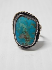 ANTIQUE / VINTAGE NAVAJO INDIAN STERLING SILVER TURQUOISE RING SZ: 7 1/4 picture