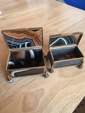 2 Antique French German banded agate/brass jewelry snuff boxes 18th 19th century picture
