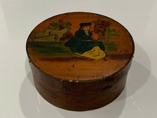 Vintage Antique Primitive Style Wood Box w/ Painted Woman Decoration picture