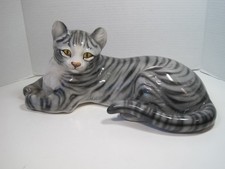 Large Vintage Mid 20th Century Ronzan Ceramic Gray Tabby Cat Italy Signed 16