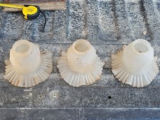 VTG Lot Of 3 Frosted Glass Light Shade Ruffled Lamp Replacement Sconce 2 1/8