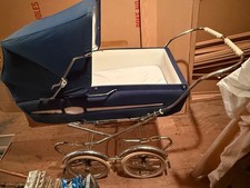 1970 Vintage Giuseppe Perego Baby Pram & Stroller Navy Suede picture