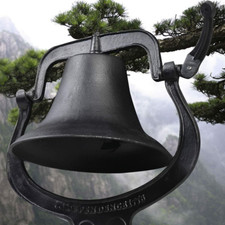 Dinner Bell Iron Large Cast Farmhouse Church School Farm Antique Vintage Black picture