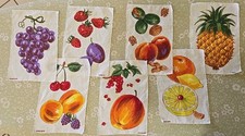 Vintage Kreier Napkins Cloth Finger Set Of 7 Fruit 5x7” Swiss-made Luncheon RARE picture