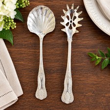 Vintage Silverplate Shell Salad Serving Spoon & Fork Set 10