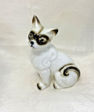 VTG  CAT Siamese - Kitty Figurine -Porcelain - White Brown - Sitting - 3.5 in. picture