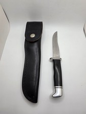1989 Buck 105V Pathfinder Fixed Blade Hunting Knife USA w/ Leather Sheath picture