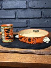 Vintage T. Cohn Halloween Tin Litho Tambourine & Noisemaker Black Cat Bats Owl picture