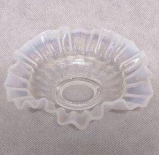Fenton White Opalescent Glass Trinket Dish Bowl Crimped Ribbon Edge 5.25