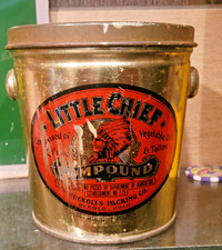 1930S VINTAGE LITTLE CHIEF LARD 2 POUND TIN CAN INDIAN PUEBLO COLORADO NATIVE AM picture