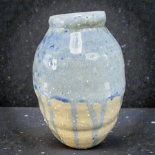 Vintage Hand Made Textured Art Pottery Vase Vessel Artist Signed Fritz Glaze VTG picture