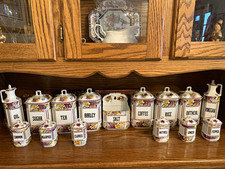 Karlsbad Vintage Floral Ceramic/Porcelain Labeled Spice Jar Set w/ Lids picture