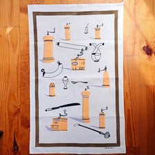 Vintage Frette Tea Towel Wall Art Linen MCM Kitchen Grinder Whimsical Italy Rare picture