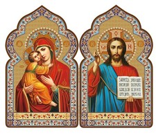 Orthodox Catholic Icon Diptych Virgin of Vladimir Christ The Teacher Religious picture