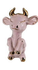 Pink & Gold Cow Bull Fancy Figurine Vintage Japan Porcelain 5