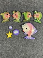 VTG 1969 2 PAIR MR & MRS FISH & MORE MILLER STUDIO WALL HANG ART DECOR CHALKWARE picture