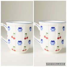 2 Anthropologie Tilly Stoneware Mug Set Summer Fruit Cherries Flowers New picture